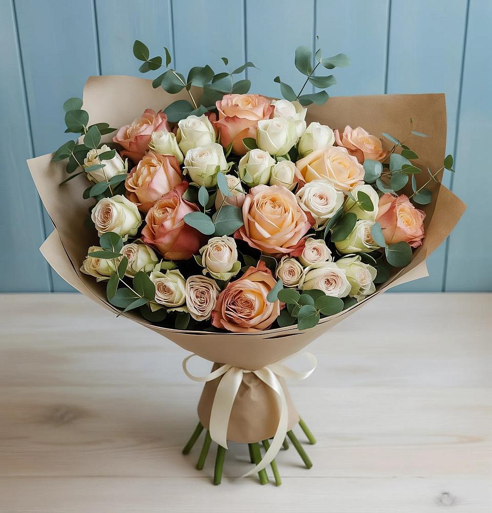 Букет цветов из: Альстромерии и Розы в Локне