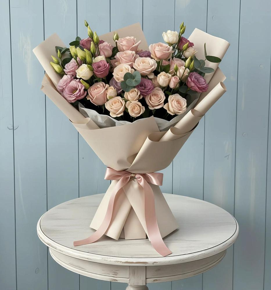 Букет цветов из: Розы и Лизиантусы в Локне