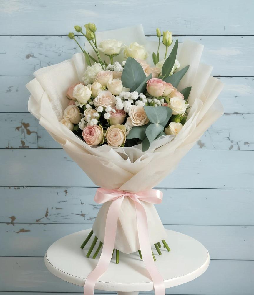 Букет цветов из: Розы и Лизиантусы в Локне