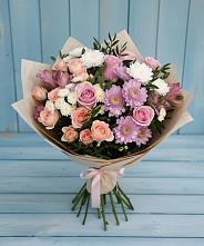 Букет цветов из:  Хризантемы, Розы и Альстромерии в Локне