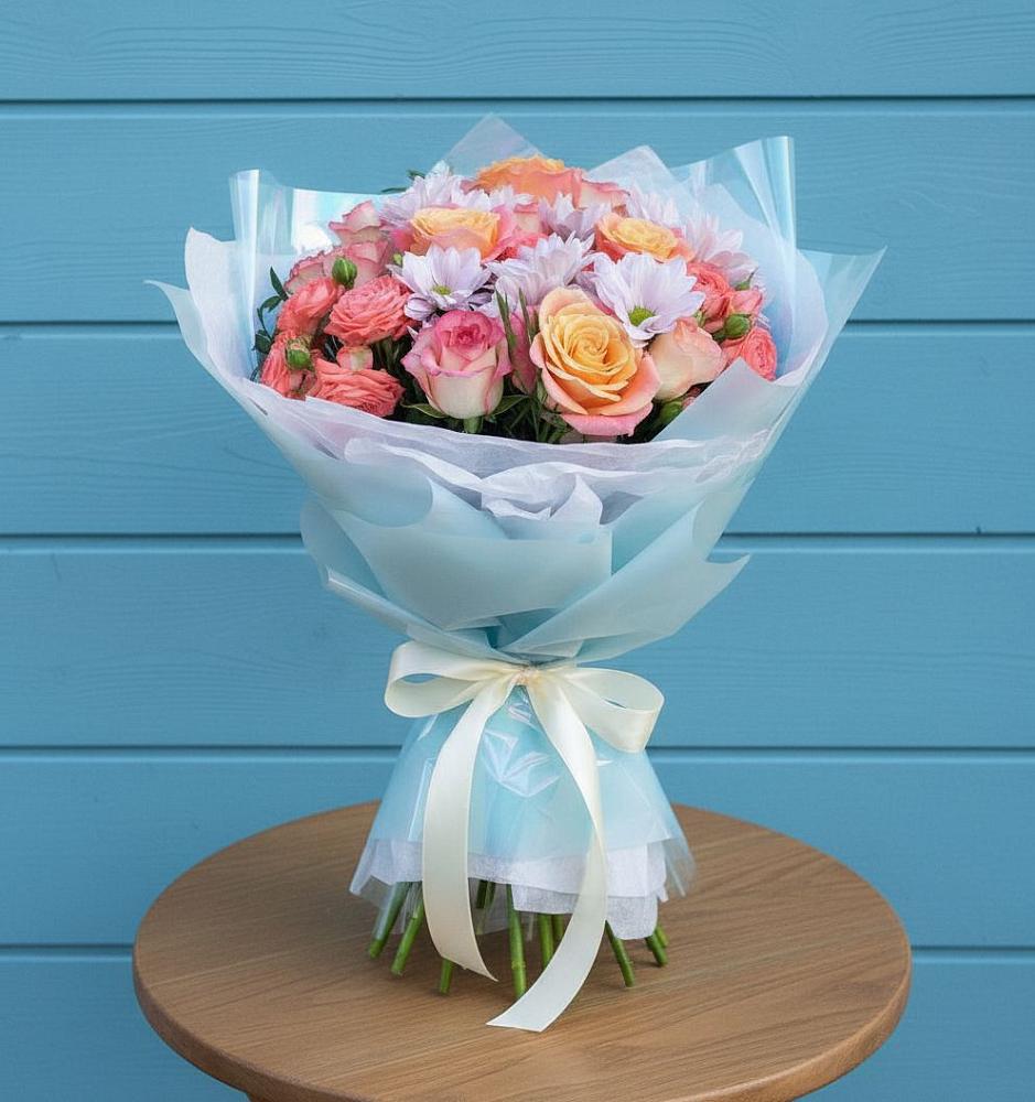 Букет цветов из: Хризантемы и Розы в Локне