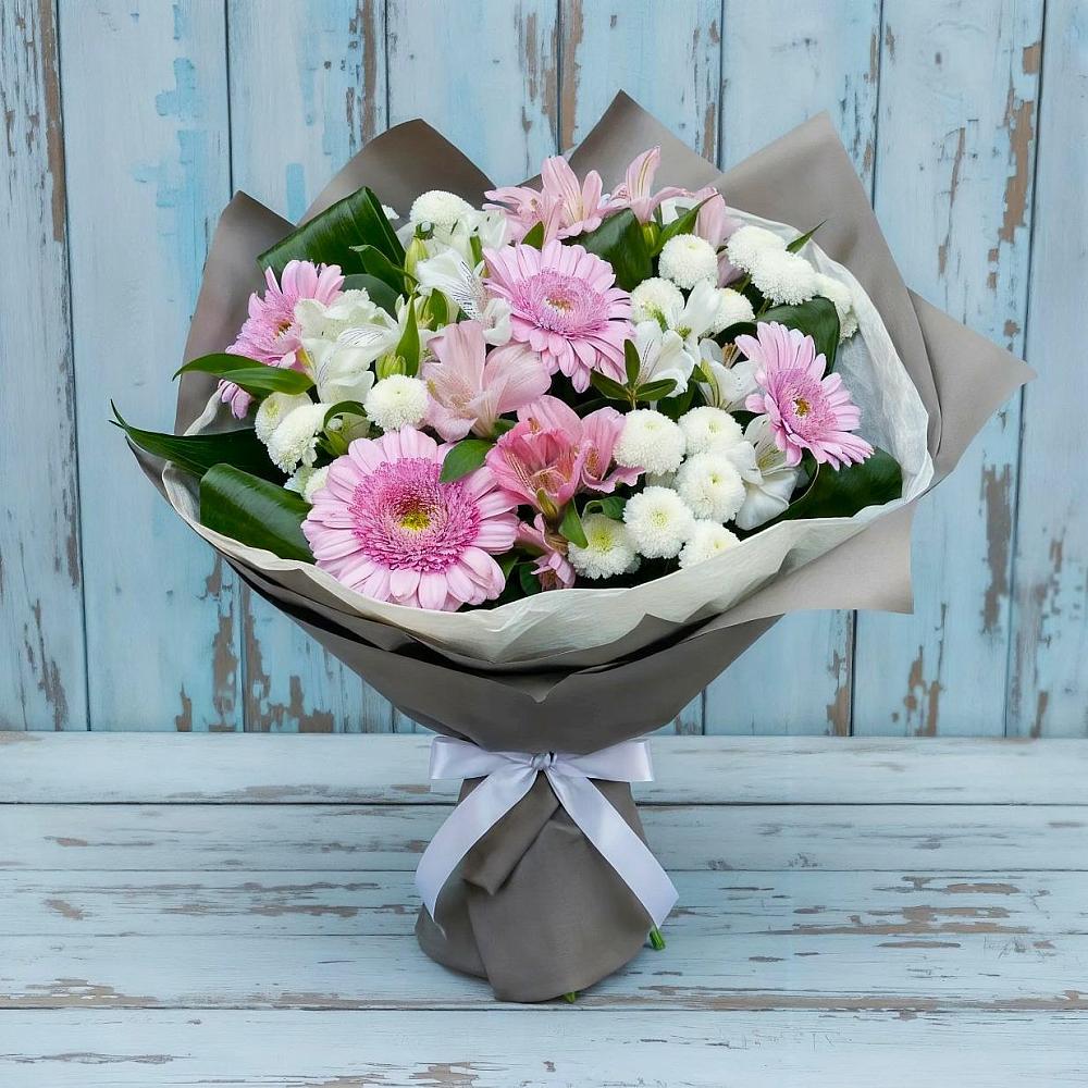 Букет цветов из: Герберы, Альстромерии и Хризантемы в Локне