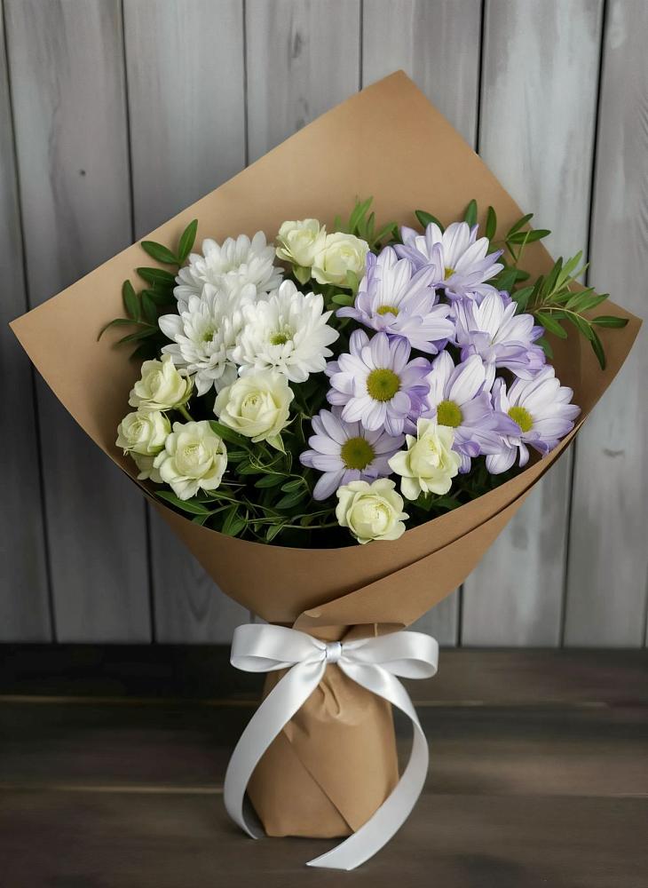 Букет цветов из: Хризантемы и Розы в Локне